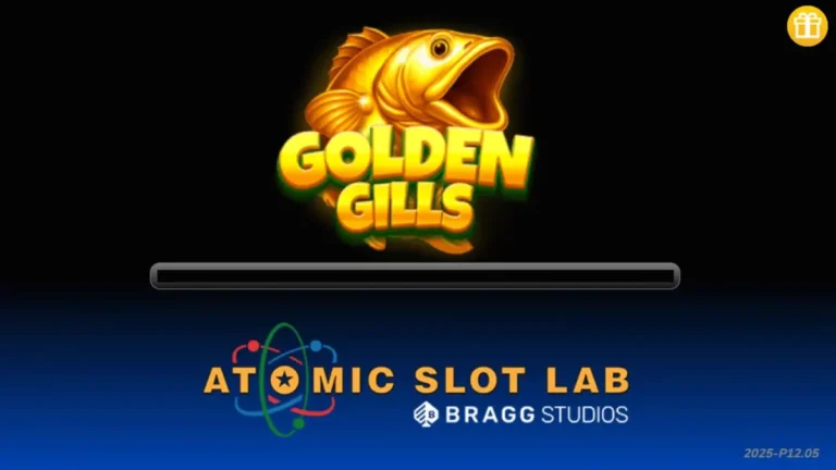Tampilan visual slot Golden Gill dengan tema danau yang tenang dan peralatan memancing.