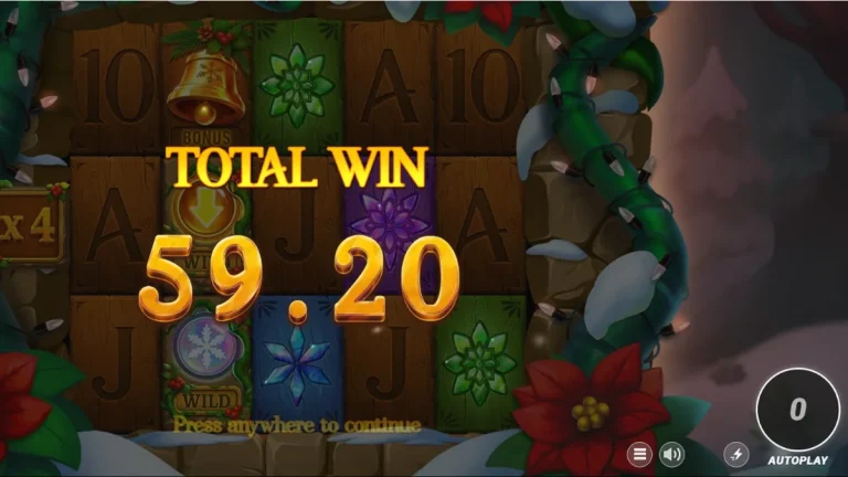 Tampilan visual slot Holly dengan tema hutan musim dingin yang bersalju dan estetika kayu yang hangat.