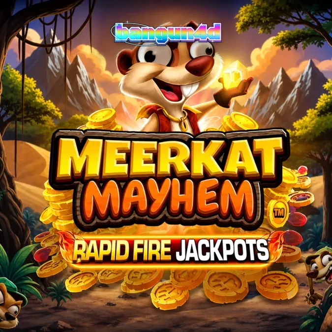 Tampilan visual slot Meerkat Mayhem dengan tema petualangan gurun